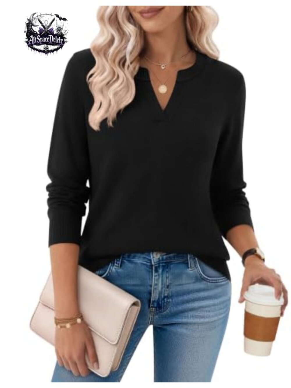 Womens V Neck Long Sleeve Sweater Pullover Business Casual Knit Top